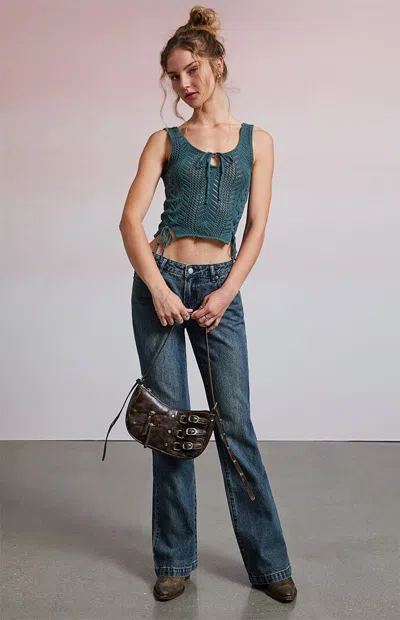 Third Charm Women's Simone Crochet Corset Top In Teal In Blue