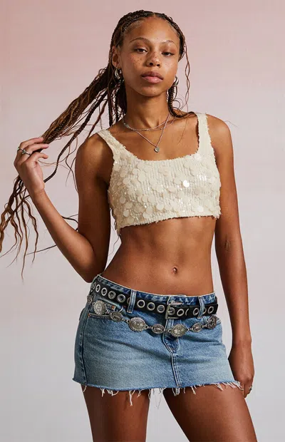 Third Charm Women's Tatianna Sequin Micro Tank Top In Ivory In White