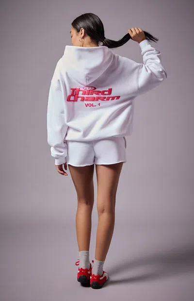 Third Charm Women's White & Pink Puff Graphic Vol. 1 Hoodie In White/pink