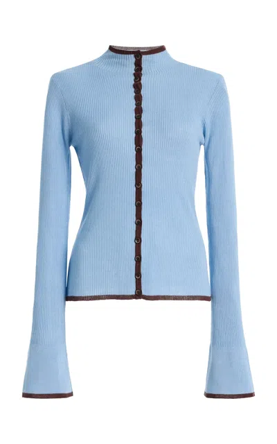 Third Form Bound Knit Cardigan In Blue
