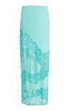 Third Form Silky Maxi Skirt With Embroider Lace Trim In Blue