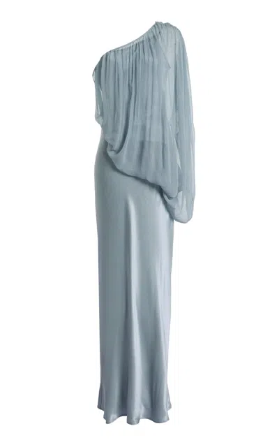 Third Form Exclusive Solstice One-shoulder Chiffon Maxi Dress In Blue