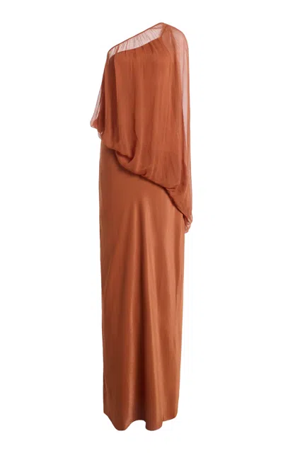 Third Form Exclusive Solstice One-shoulder Satin Maxi Dress In Orange