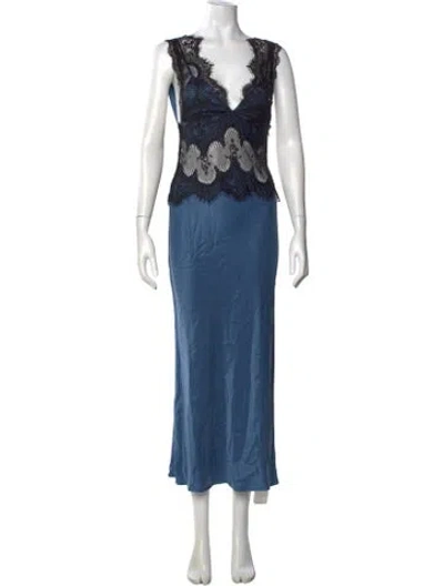 Pre-owned Third Form Lace Pattern Long Dress In Blue