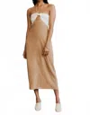 Third Form Let's Split Slip Midi Dress In Off White In Brown