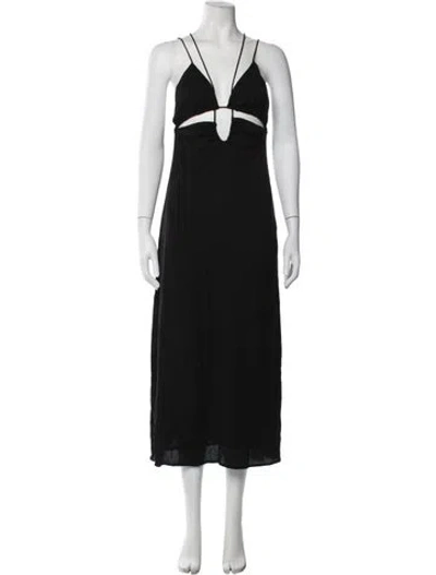 Pre-owned Third Form Plunge Neckline Midi Length Dress In Black