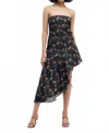 Third Form Pressed Petals Free Flow Strapless Dress In Black Floral In Blue