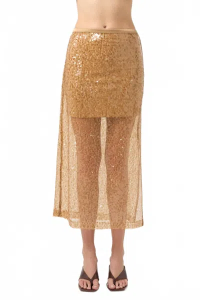 Third Form Reflection Sequin Midi Skirt In Honey In Gold
