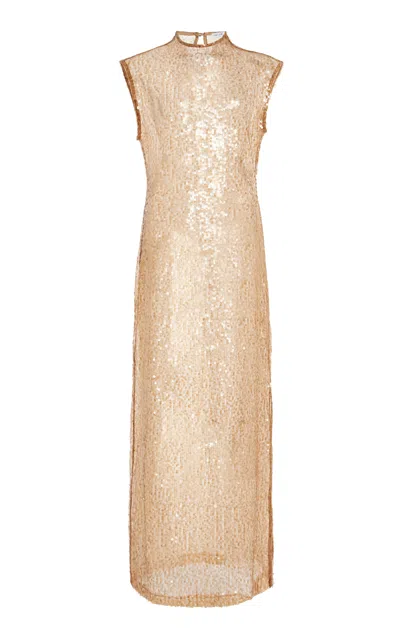 Third Form Reflection Sequined Organza Maxi Dress In Bronze
