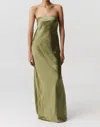 Third Form Satin Tie Back Strapless Maxi Dress In Olive In Green