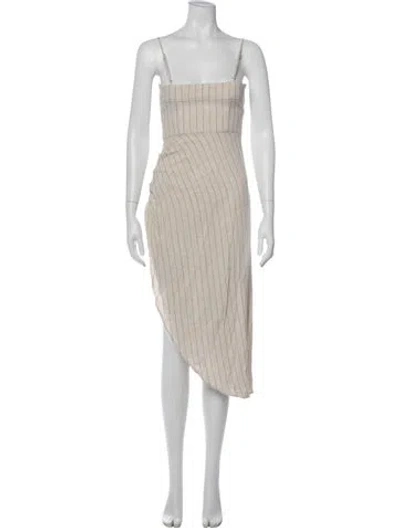 Pre-owned Third Form Striped Midi Length Dress In Neutral