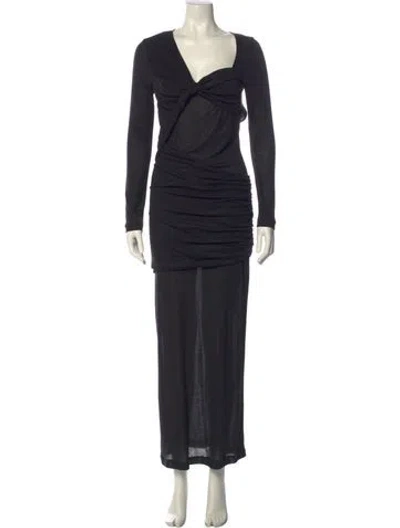 Pre-owned Third Form V-neck Long Dress In Black