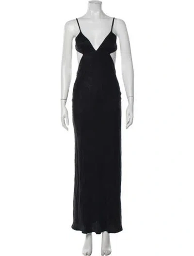 Pre-owned Third Form V-neck Long Dress In Black