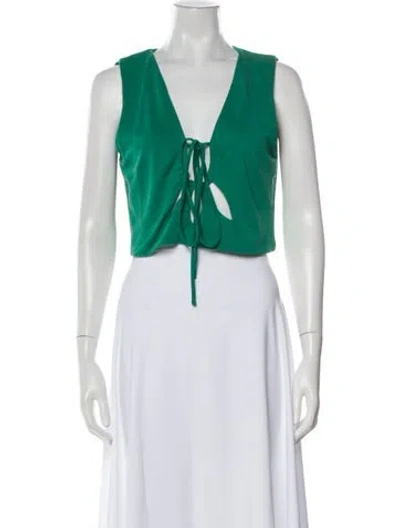 Pre-owned Third Form V-neck Sleeveless Crop Top In Green
