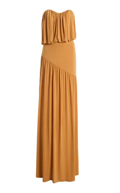 Third Form Withheld Gathered Crepe Maxi Dress In Orange