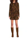 Third Form Women's Blur Out Shirred Print Cotton Shirtdress In Orange Black