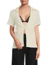 Third Form Women's Crinkled Waffle Twist Front Top In Cream