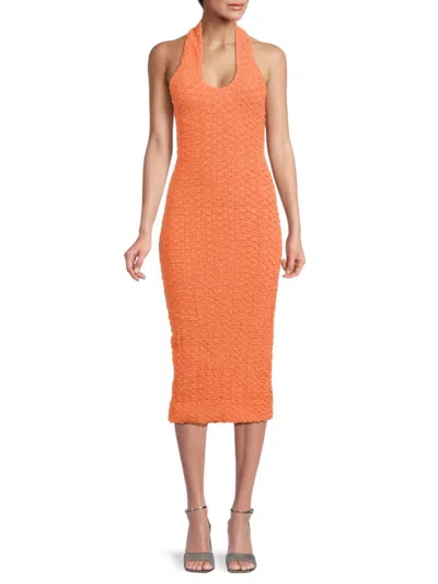Third Form Women's Popcorn Halterneck Textured Midi Dress In Orange