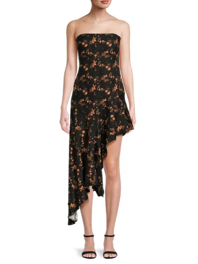 Third Form Women's Pressed Petal Off The Shoulder Asymmetric Minidress In Black Multi