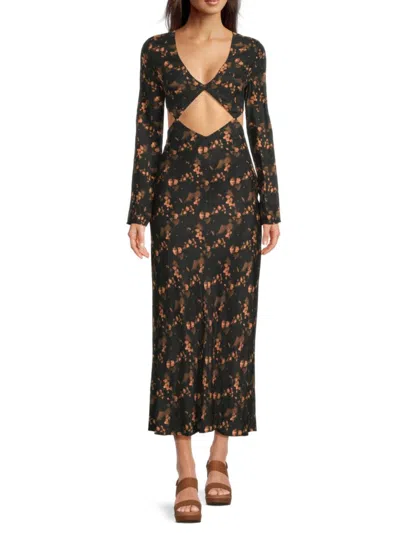 Third Form Women's Pressed Petals Abstract Midi Dress In Black Multicolor