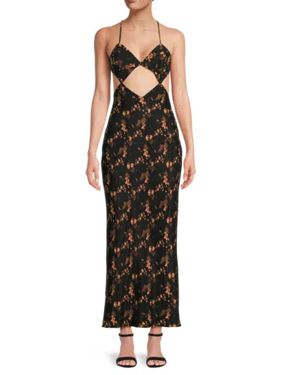 Third Form Women's Print Cut-out Cupro-blend Maxi Dress In Black Multi