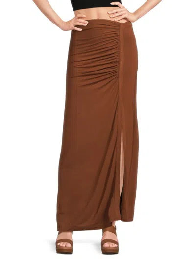 Third Form Women's Ruched Front Slit Maxi Skirt In Cinnamon