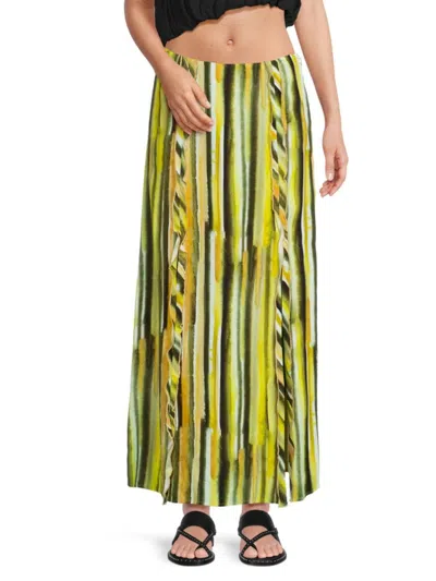 Third Form Women's Stroke Ruffled Trim Maxi Skirt In Green Multi