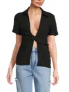 Third Form Women's Waffle Knit Twist Open-front Shirt In Black