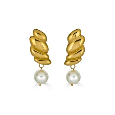 Third Tone Women's Gold / White Wing Earrings In Gold