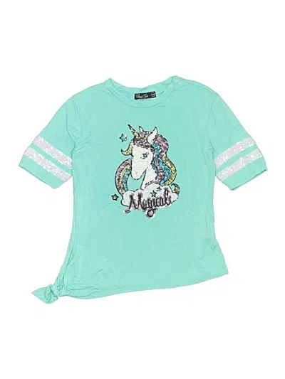 Pre-owned Third Wish Kids' Short Sleeve Top Teal Keyhole Neckline Tops In Blue