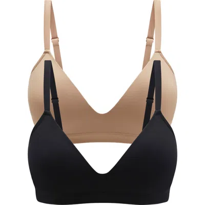 Thirdlove Form 2-pack V-neck Wireless Bras In Taupe-black