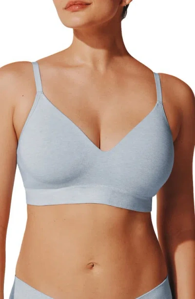 Thirdlove Seamless Stretch Cotton Blend Wireless Bra In Blue