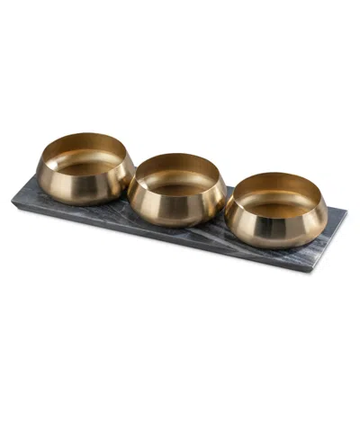 Thirstystone Uptown Condiment Bowls With Marble Board, Set Of 3 In Gold,grey