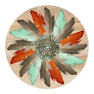 Thirstystone Feather Medallion 4-pack Natural Sandstone Coaster In Brown;orange;tan;teal