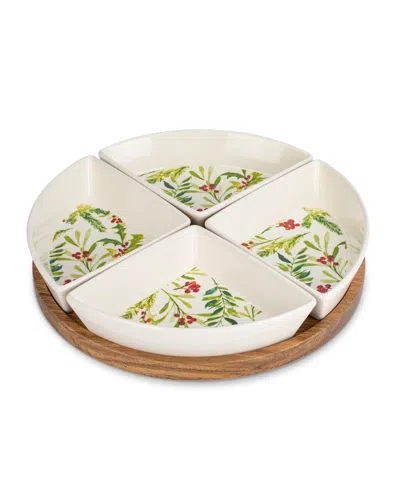 Thirstystone Holly Berry Lazy Susan,set Of 5 In White,green
