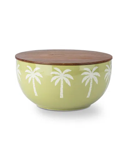 Thirstystone Palm Tree Serving Bowl With Wooden Lid In Green
