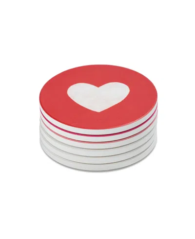 Thirstystone Printed Heart Coasters, Set Of 6 In White,pink