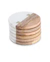 Thirstystone Uptown Round Marble And Wood Coasters With Inlay, Set Of 6 In Multicolor