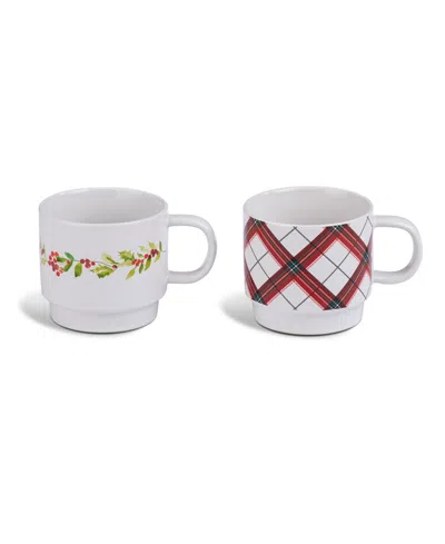 Thirstystone Stackable Mugs With Holly Berry & Plaid, Set Of 2 In Multi