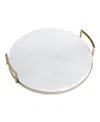 Thirstystone Round Marble Tray With Handles In White,gold