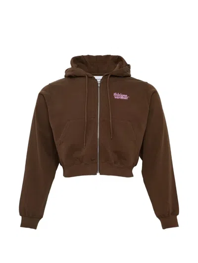 This Is Never That Logo Zip-up Hoodie In Brown