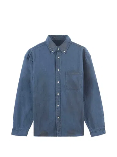 This Is Never That Logo-embroidered Button-down Shirt In Blue