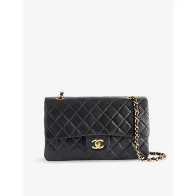 This Old Thing London Womens Black Pre-loved Chanel Medium Classic Double Flap Leather Shoulder Bag