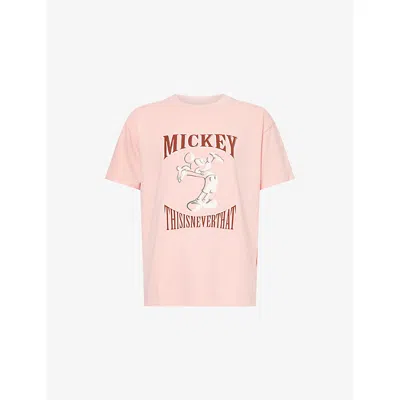 Thisisneverthat Mens  X Disney Open Arms Mickey Printed Cotton T-shirt In Pink