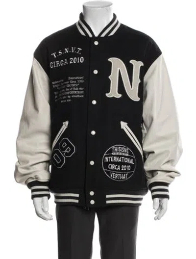 Pre-owned Thisisneverthat Printed Varsity Jacket In Black