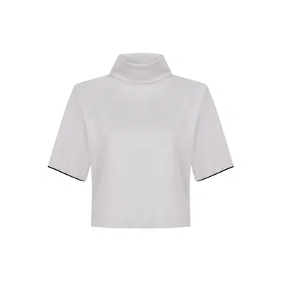 Thisisu Collection Women's Neutrals Mira Padded-shoulder High-neck Top - Ecru In Sand