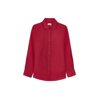 Thisisu Collection Women's Sirena Open-back Linen Red Wavy Shirt