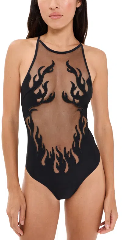 Thistle And Spire Smokin Mirrors Bodysuit Black In Animal Print