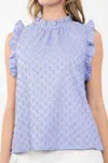Thml Abby Ruffle Sleeve Textured Top In Lavender In Blue