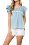 Thml Abounding In Love Square Neck Top In Denim Blue In Blue